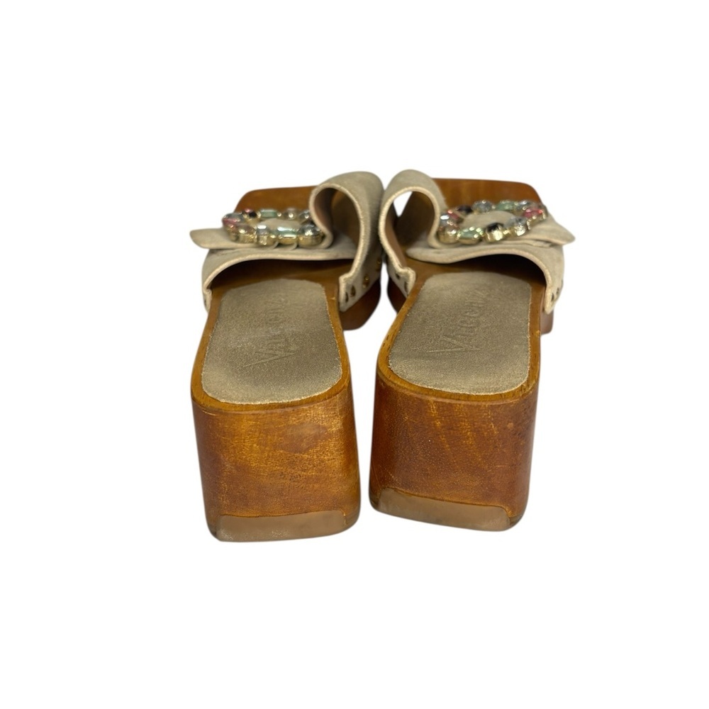 Vicenza Y2K 90s Fashion Wooden Mule Leather Embellished Buckle Heels Size 38 7 - Picture 5 of 10
